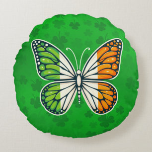 Cojín Redondo Día de San Patricio mariposa irlandesa