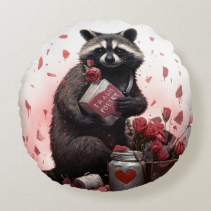 Cojín Redondo Día de San Valentín de poesía de Raccoon basura