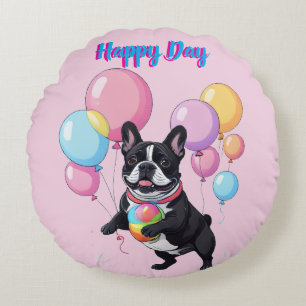 Cojín Redondo Día Feliz de Bulldog Francés