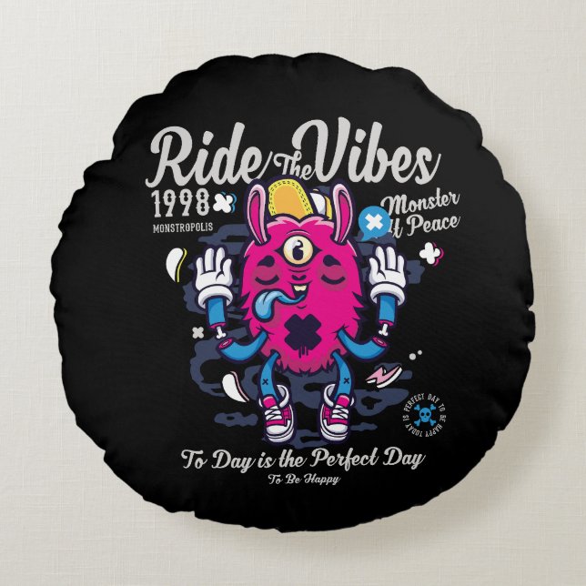Cojín Redondo Día perfecto para estar feliz | Monstruo gracioso  (Anverso)