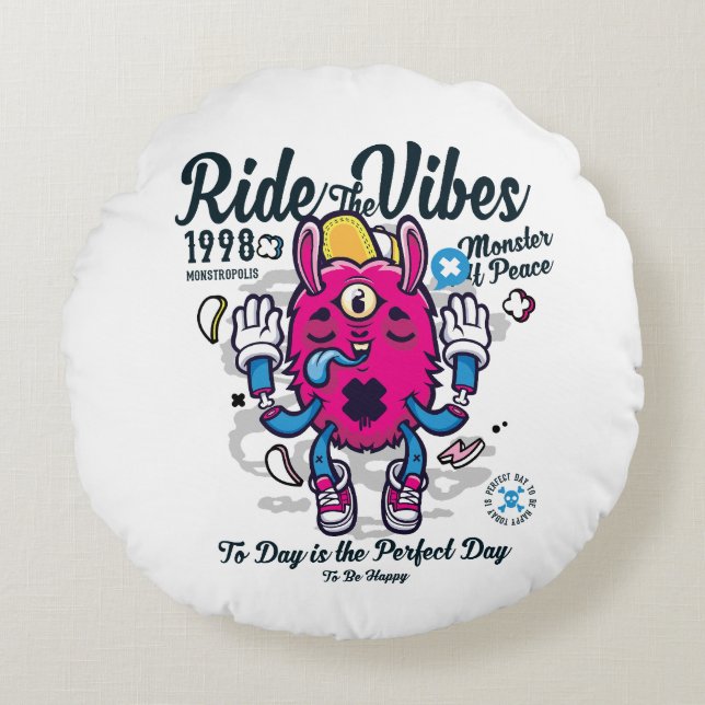 Cojín Redondo Día perfecto para estar feliz | Monstruo gracioso  (Anverso)