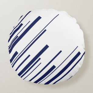 Cojín Redondo Diagonales en azul y blanco