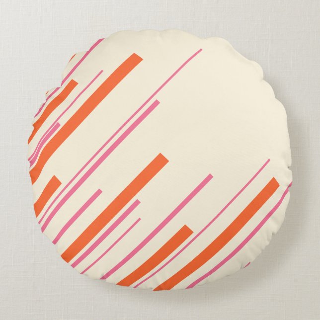 Cojín Redondo Diagonals - rosa, Naranja y crema (Anverso)