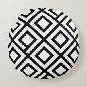 Cojín Redondo Diamante Geométrico Blanco Negro Atrevido