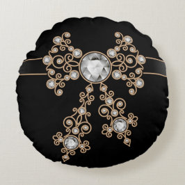 Cojín Redondo Diamante, joyas, encaje, plata, encaje, negro, per