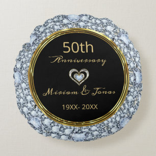 Cojín Redondo Diamantes, negro y oro 50 aniversario Boda