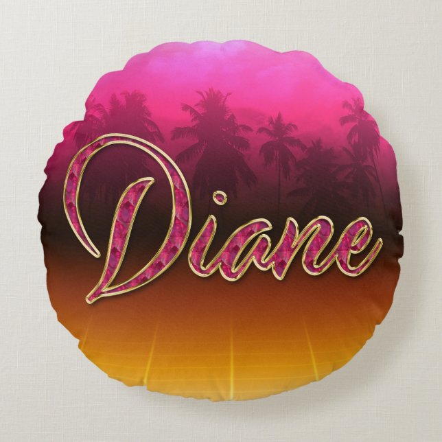 Cojín Redondo Diane Vorname Name golden pink Kissen (Anverso)