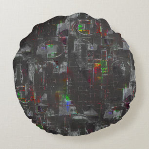 Cojín Redondo Dibujo abstracto colorido en noche oscura bajo yut
