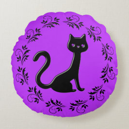 Cojín Redondo Dibujo animado de gatitos negros 11