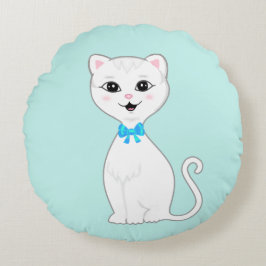 Cojín Redondo Dibujo animado de gato blanco inteligente lindo
