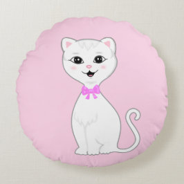 Cojín Redondo Dibujo animado de gato blanco inteligente lindo