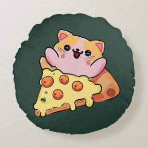 Cojín Redondo Dibujo animado de gato Kawaii personalizado abraza