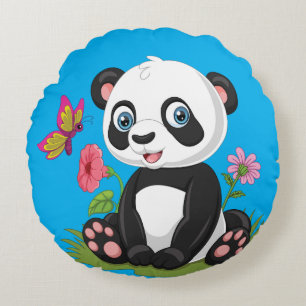 Cojín Redondo Dibujo animado de panda lindo