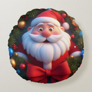 Cojín Redondo Dibujo animado festivo de Navidad de Papá Noel