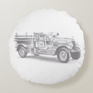 Cojín Redondo dibujo de bombero de piropos de piruetas vintage