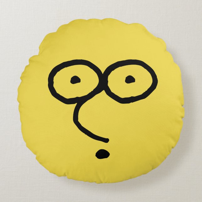 Cojín Redondo Dibujo de cara divertida (Anverso)
