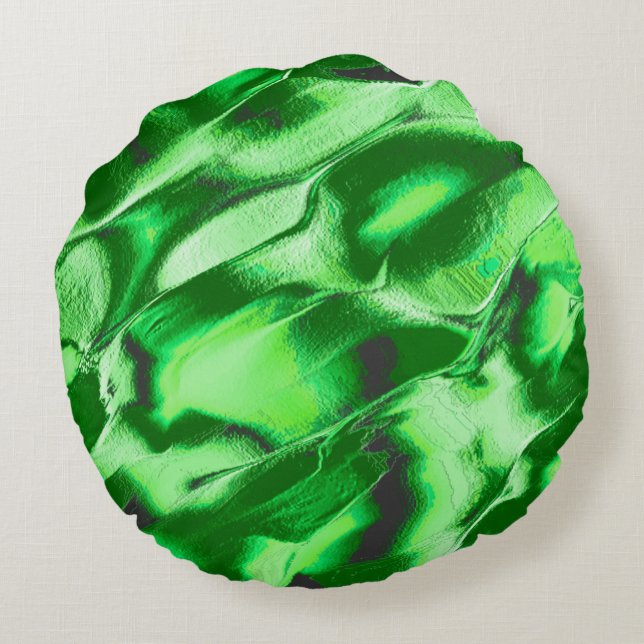 Cojín Redondo Dibujo de dunas verdes metálicas toscas (Reverso)