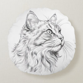 Cojín Redondo Dibujo de gato