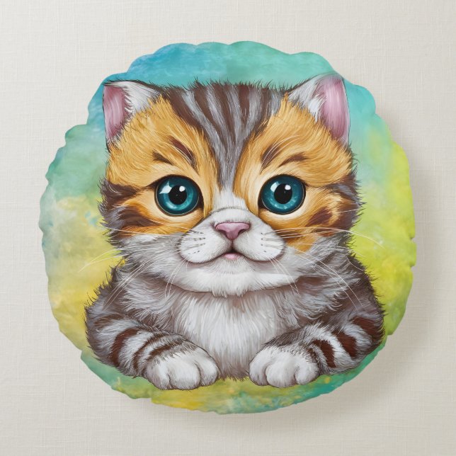 Cojín Redondo Dibujo de gato (Anverso)