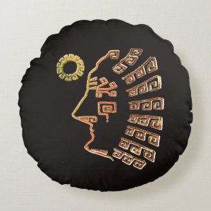 Cojín Redondo Dibujo de la silueta de Machu Picchu