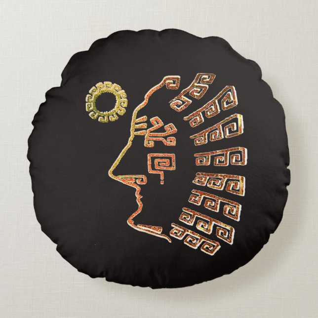 Cojín Redondo Dibujo de la silueta de Machu Picchu (Anverso)