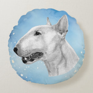 Cojín Redondo Dibujo de lápiz de Bull Terrier