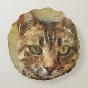 Cojín Redondo Dibujo de lápiz de gatos de tabla