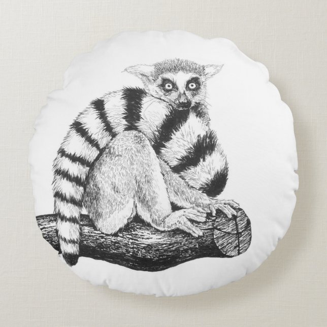 Cojín Redondo Dibujo de Lemur (Anverso)