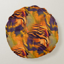 Cojín Redondo Dibujo de mosaico abstracto manchado, oro quemado 