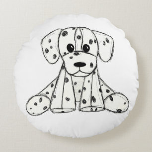 Cojín Redondo Dibujo de perro de peluche dálmata contorno simple