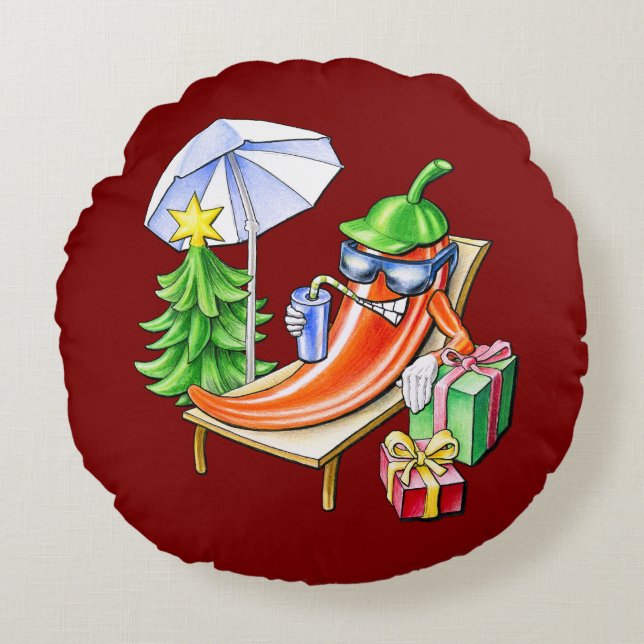 Cojín Redondo Dibujo de Personalizado de niños de Navidades roja (Anverso)