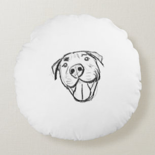 Cojín Redondo dibujo de pitbull simple amantes de perros blanco
