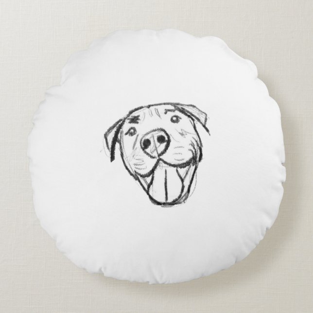 Cojín Redondo dibujo de pitbull simple amantes de perros blanco  (Anverso)