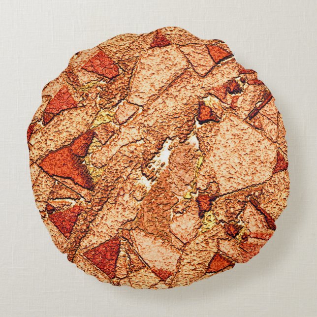 Cojín Redondo Dibujo de roca volcánica pintado de rojo naranja (Reverso)