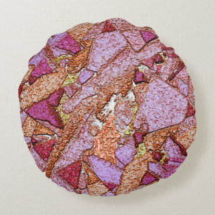 Cojín Redondo Dibujo de roca volcánica rosa lila