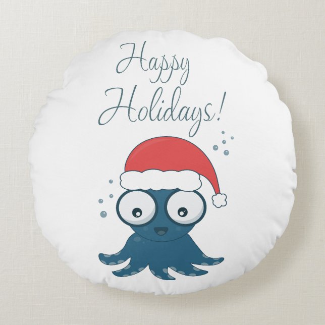 Cojín Redondo dibujo del pulpo azul personalizado lindo (Anverso)