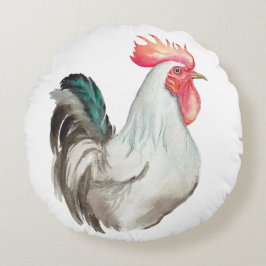 Cojín Redondo Dibujo manual de acuarela de un gallo