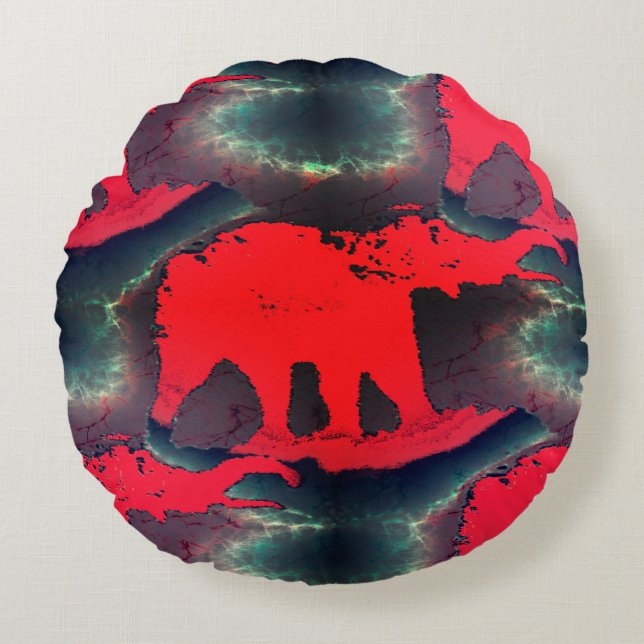 Cojín Redondo Dibujo rojo abstracto de efecto muy rústico (Anverso)