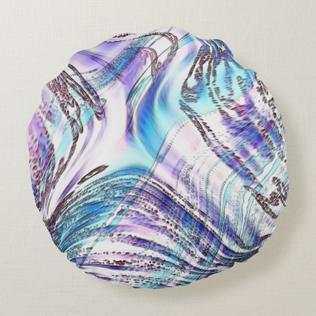 Cojín Redondo Dibujos de ostión azul, cruzados y torcidos (Reverso)