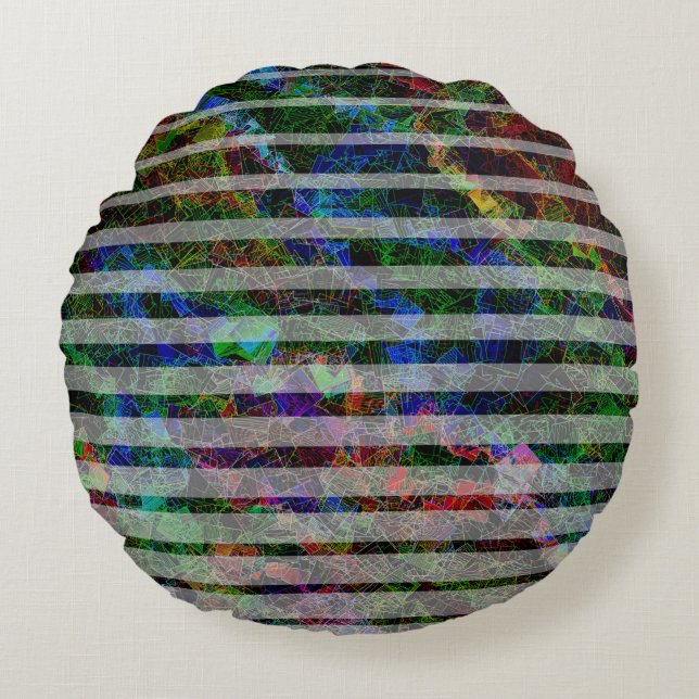 Cojín Redondo Diferentes rayas y cuadrados raspados de líneas (Anverso)
