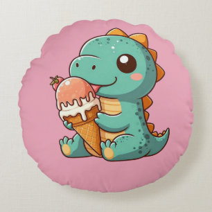 Cojín Redondo Dino de comer helado lindo