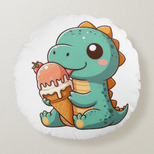 Cojín Redondo Dino de comer helado lindo