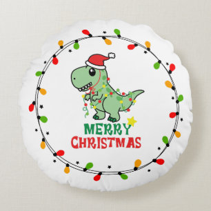 Cojín Redondo Dino de Santa lindo Feliz Navidad