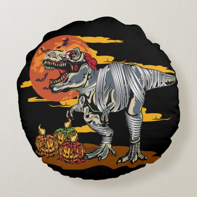 Cojín Redondo Dino-Mash: Alegre Pumpkinosaurio (Reverso)