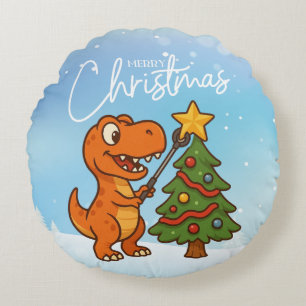Cojín Redondo Dinosaur lindo con árbol de Navidad