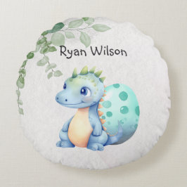 Cojín Redondo Dinosaurio de bebé en acuarela lindo