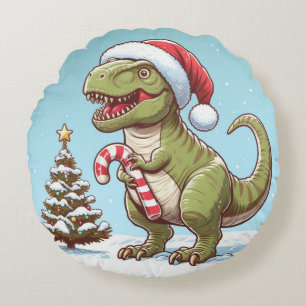 Cojín Redondo Dinosaurio de caramelo de Navidad lindo
