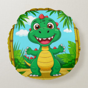 Cojín Redondo Dinosaurio de dibujos animados alegre en marco de 
