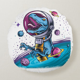 Cojín Redondo Dinosaurio divertido T-Rex en el espacio