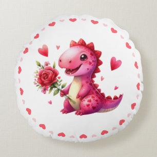 Cojín Redondo Dinosaurio El día de San Valentín lindo